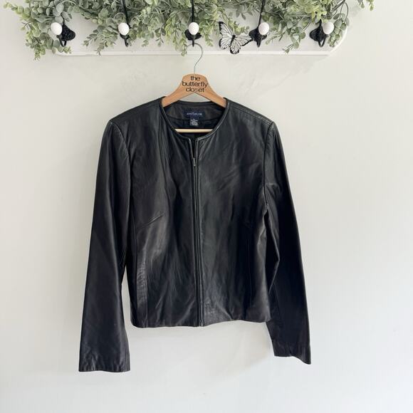 Vintage Ann Taylor Genuine Leather Moto Full Zip Jacket Y2K Medium Grunge Goth - Picture 1 of 4
